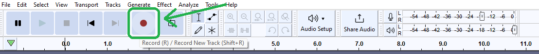 Audacity record button to start a local recording